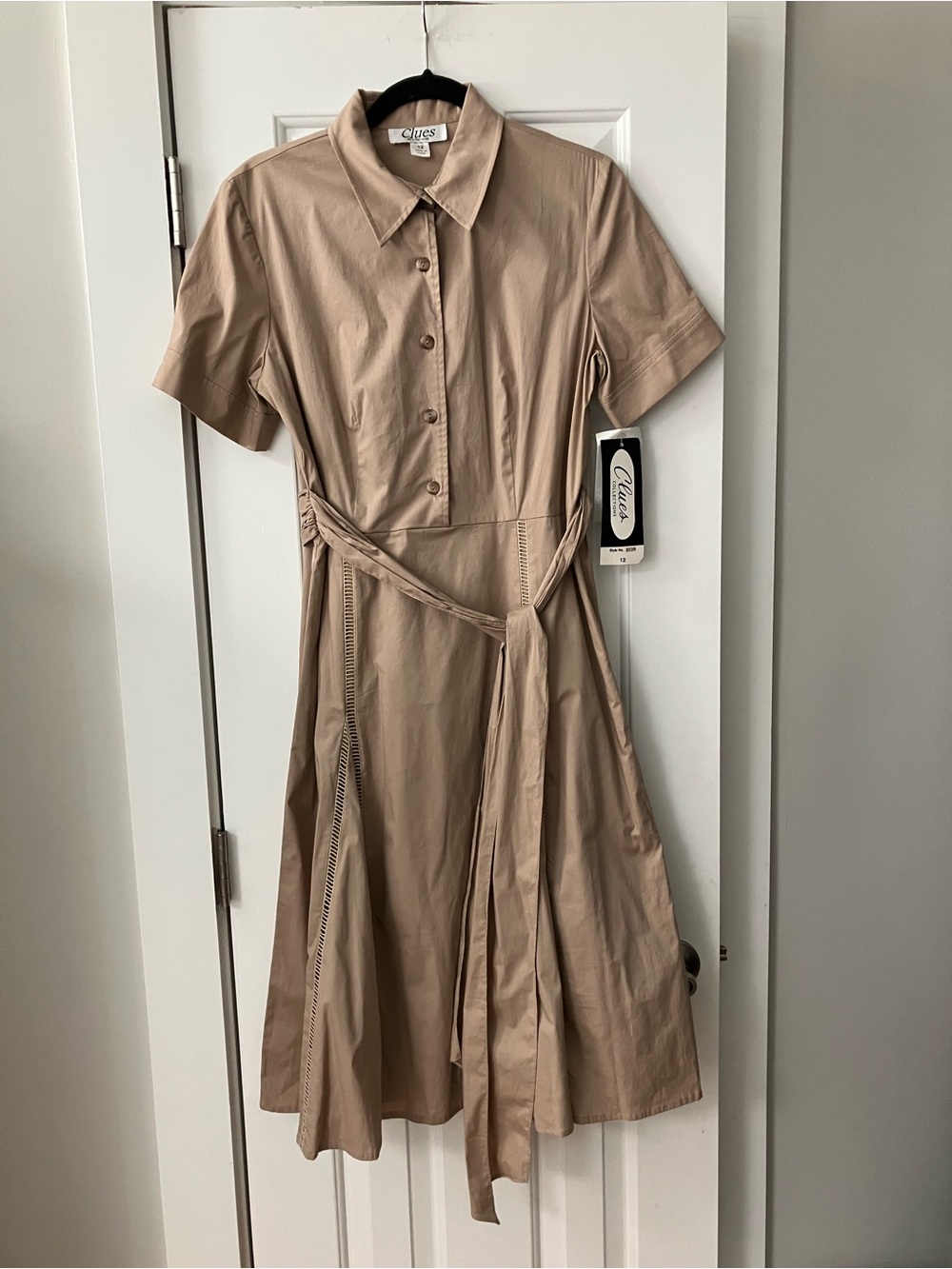 Beige Shirt Dress with Waist Tie